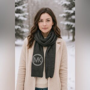 NWT Michael Kors Charcoal Gray w/Silver Studs Logo Scarf 72" x 8"